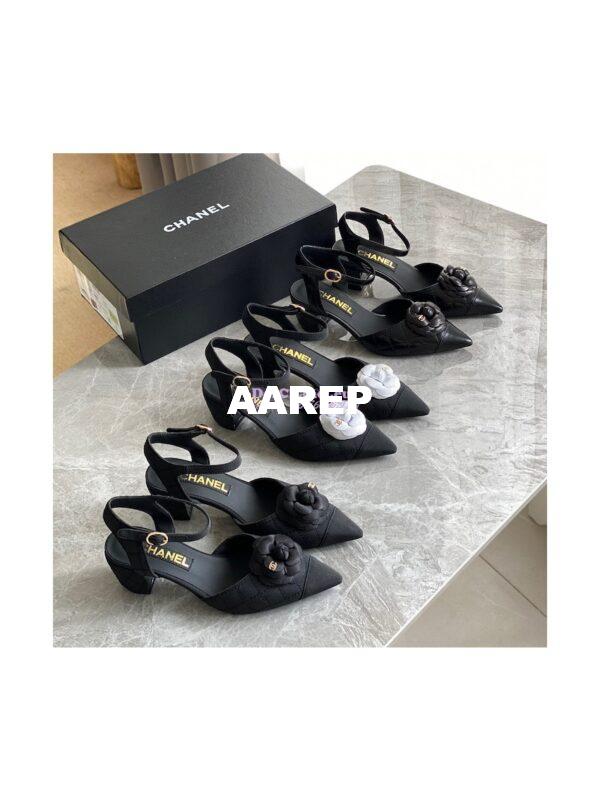Replica Chanel Open Shoes 55mm in Lambskin G38365 with Camellia Black 3