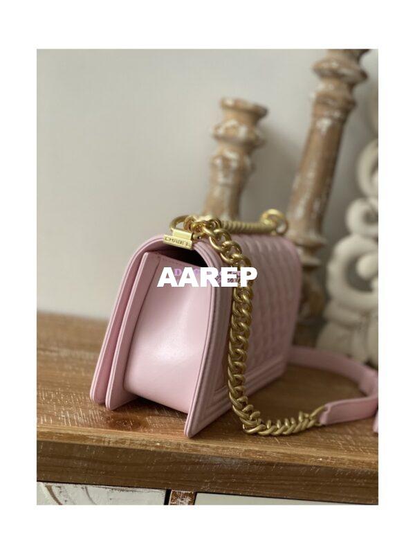 Replica Chanel Boy Handbag in Lambskin with Matte Gold Hardware 67086 Sakura Pink 14