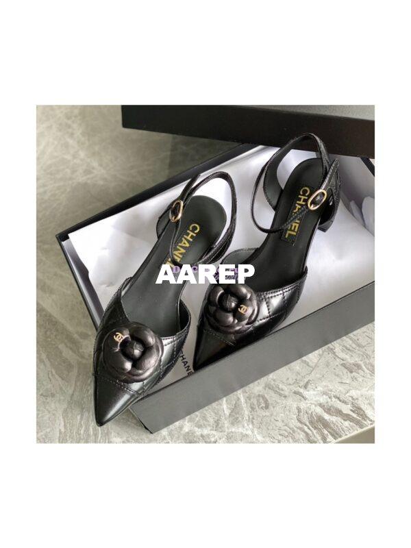 Replica Chanel Open Shoes 55mm in Lambskin G38365 with Camellia Black 6