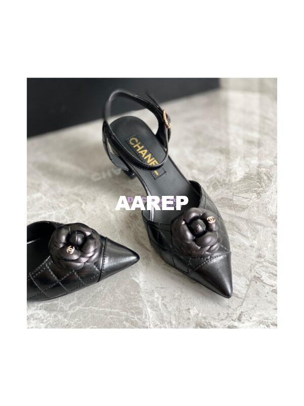 Replica Chanel Open Shoes 55mm in Lambskin G38365 with Camellia Black 8