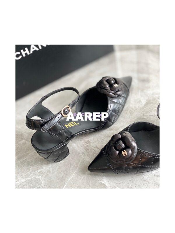 Replica Chanel Open Shoes 55mm in Lambskin G38365 with Camellia Black 9