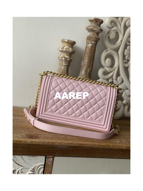 Replica Chanel Boy Handbag in Lambskin with Matte Gold Hardware 67086 Sakura Pink 20
