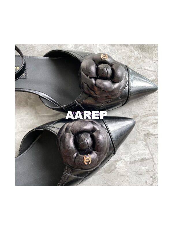 Replica Chanel Open Shoes 55mm in Lambskin G38365 with Camellia Black 10