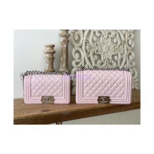 Replica Chanel Boy Handbag in Lambskin with Shining Silver Hardware 67086 Sakura Pink