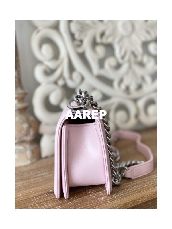 Replica Chanel Boy Handbag in Lambskin with Shining Silver Hardware 67086 Sakura Pink 4