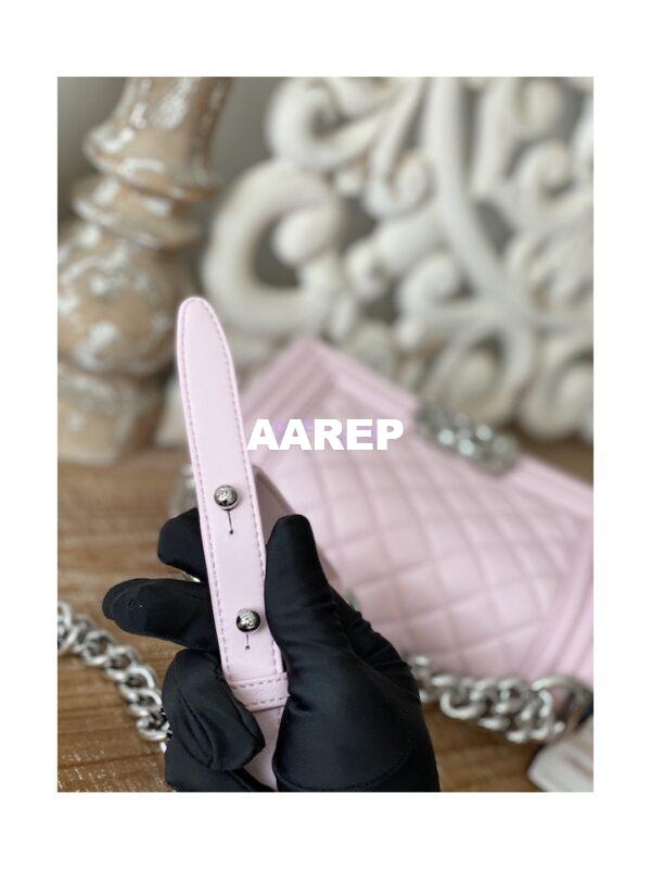 Replica Chanel Boy Handbag in Lambskin with Shining Silver Hardware 67086 Sakura Pink 6
