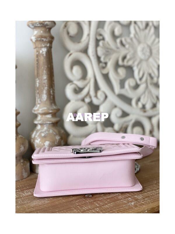 Replica Chanel Boy Handbag in Lambskin with Shining Silver Hardware 67086 Sakura Pink 9