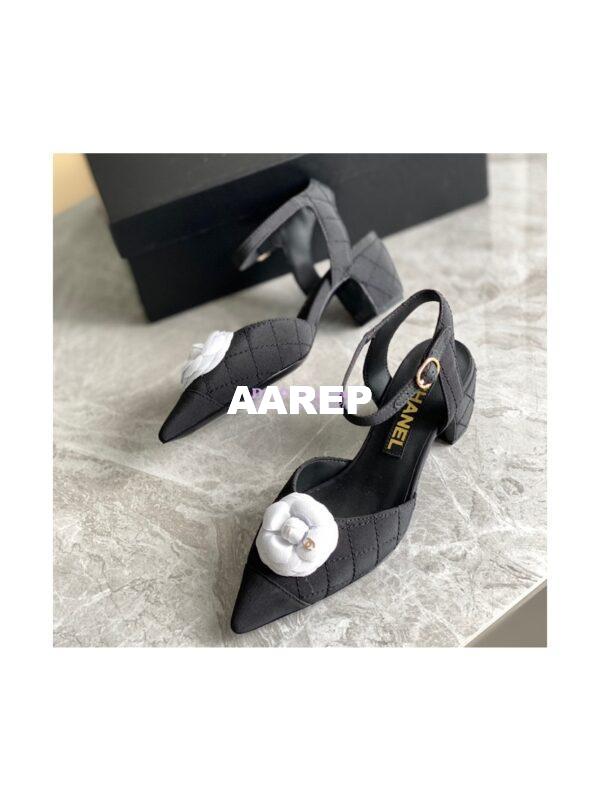 Replica Chanel Open Shoes 55mm in Grossgrain G38365 with White Camellia Black 6