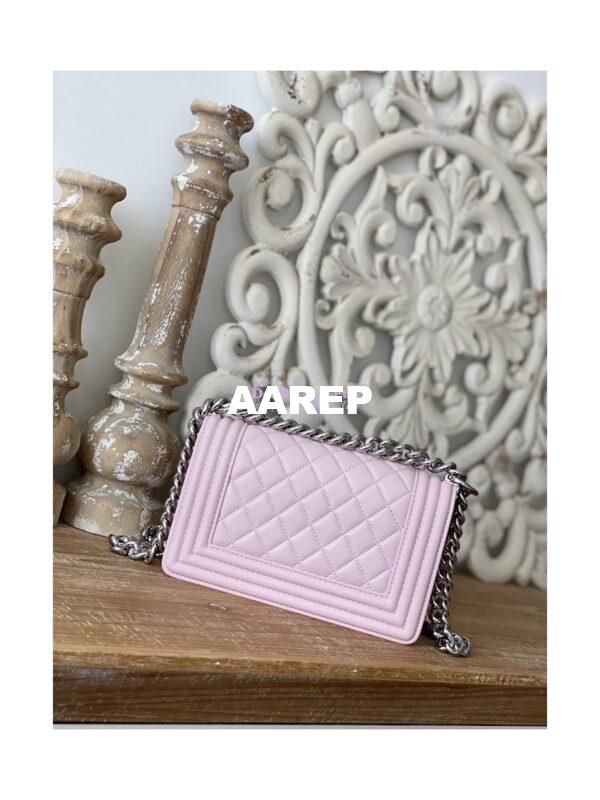 Replica Chanel Boy Handbag in Lambskin with Shining Silver Hardware 67086 Sakura Pink 10