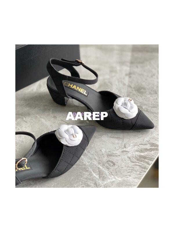 Replica Chanel Open Shoes 55mm in Grossgrain G38365 with White Camellia Black 7
