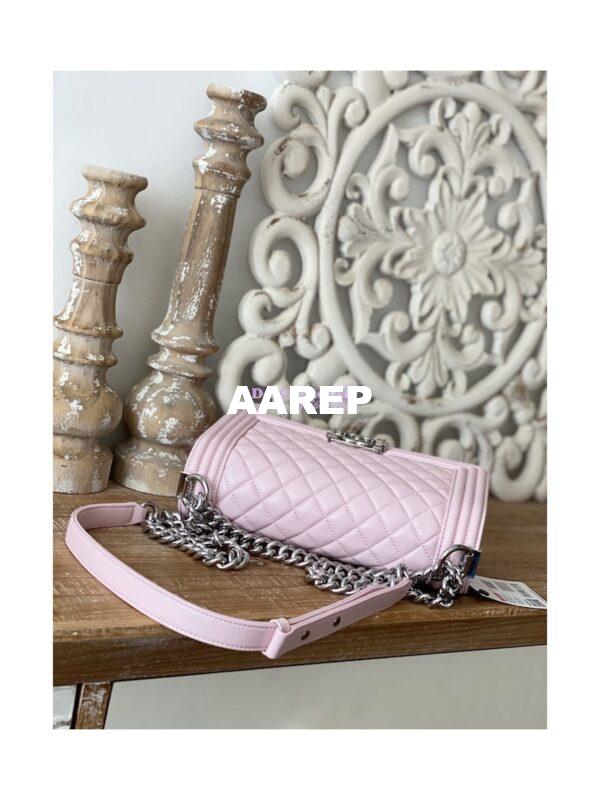 Replica Chanel Boy Handbag in Lambskin with Shining Silver Hardware 67086 Sakura Pink 14