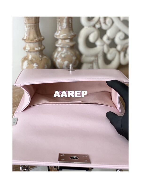 Replica Chanel Boy Handbag in Lambskin with Shining Silver Hardware 67086 Sakura Pink 16