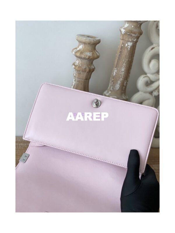 Replica Chanel Boy Handbag in Lambskin with Shining Silver Hardware 67086 Sakura Pink 17