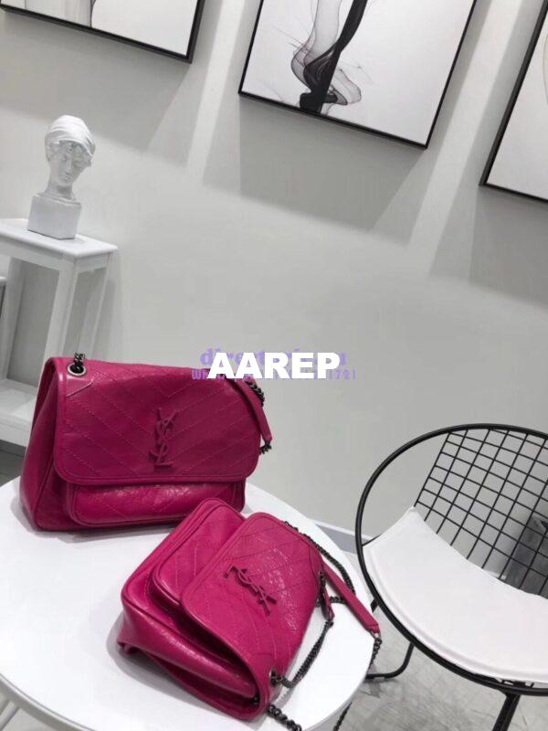 Replica YSL Saint Laurent Niki Chain Bag In Vintage Crinkled And Quilted Leather 498894 Rosy Pink 14