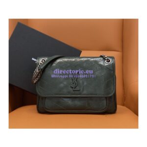 Replica YSL Saint Laurent Niki Chain Bag In Vintage Crinkled And Quilted Leather 498894 Dark Green