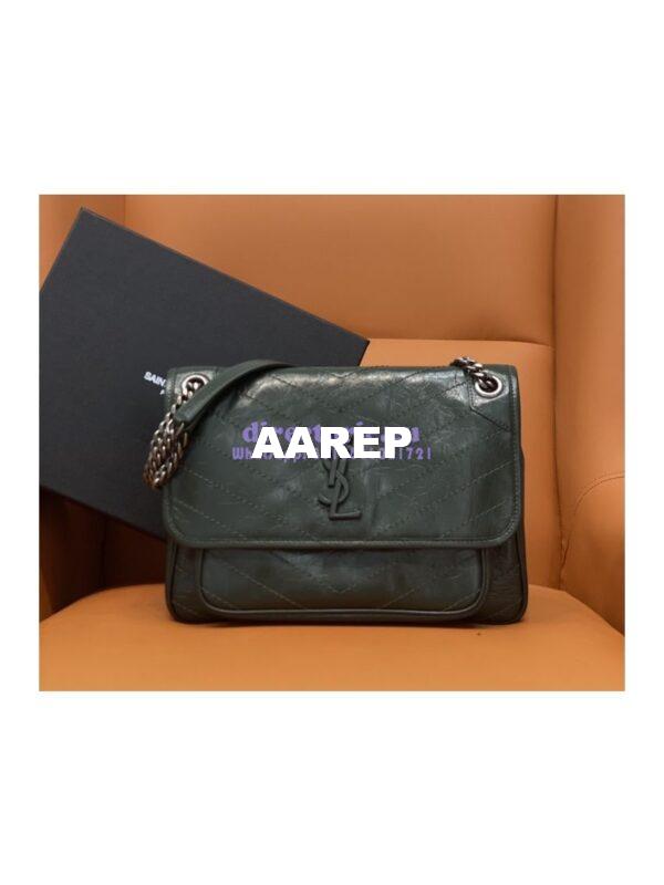 Replica YSL Saint Laurent Niki Chain Bag In Vintage Crinkled And Quilted Leather 498894 Dark Green 3