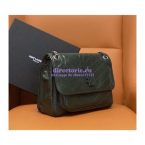 Replica YSL Saint Laurent Niki Chain Bag In Vintage Crinkled And Quilted Leather 498894 Dark Green 2