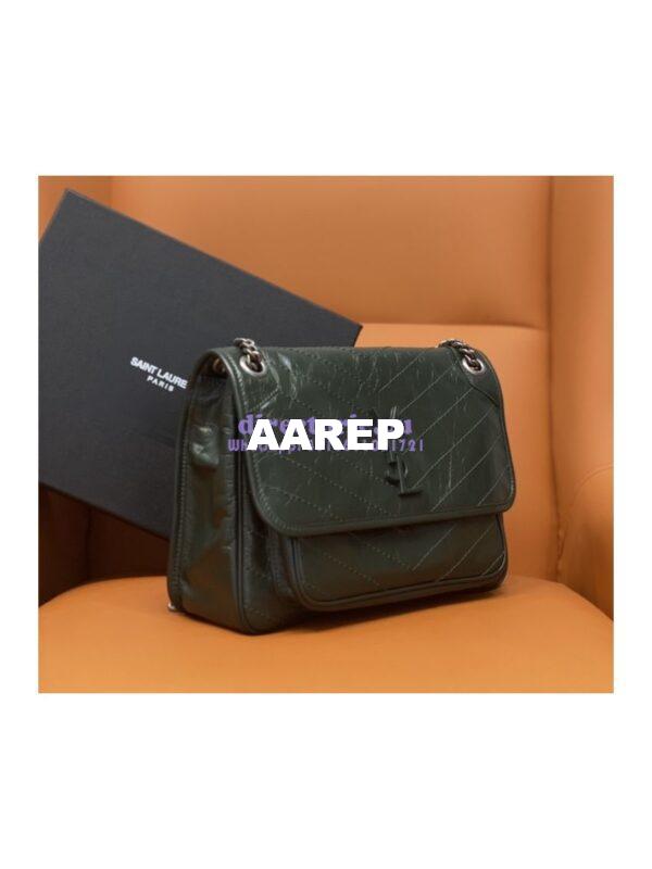 Replica YSL Saint Laurent Niki Chain Bag In Vintage Crinkled And Quilted Leather 498894 Dark Green 4