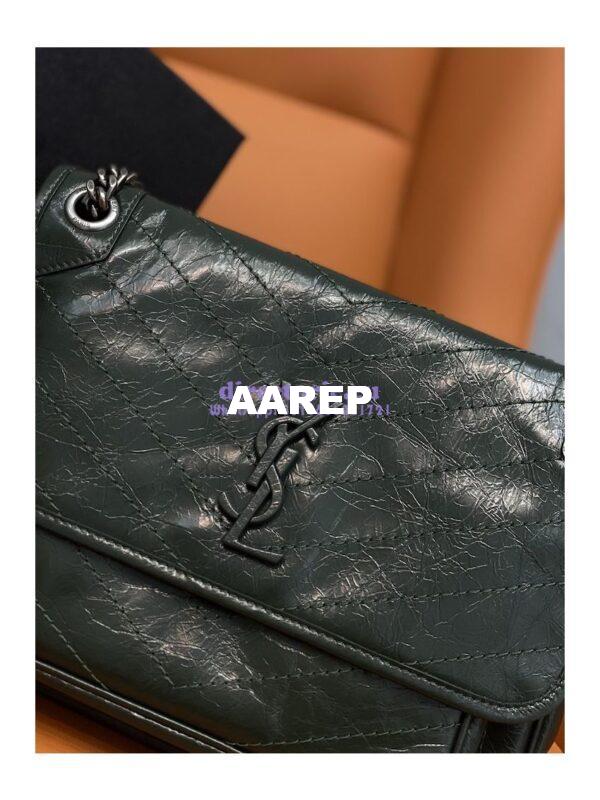 Replica YSL Saint Laurent Niki Chain Bag In Vintage Crinkled And Quilted Leather 498894 Dark Green 5