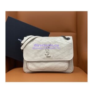 Replica YSL Saint Laurent Niki Chain Bag In Vintage Crinkled And Quilted Leather 498894 Blanc
