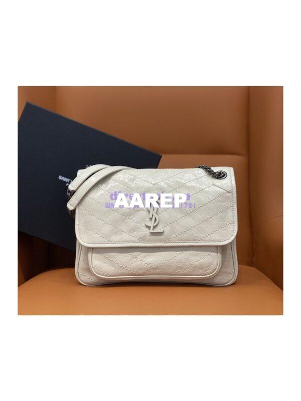 Replica YSL Saint Laurent Niki Chain Bag In Vintage Crinkled And Quilted Leather 498894 Blanc