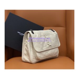 Replica YSL Saint Laurent Niki Chain Bag In Vintage Crinkled And Quilted Leather 498894 Blanc 2