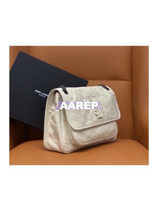 Replica YSL Saint Laurent Niki Chain Bag In Vintage Crinkled And Quilted Leather 498894 Blanc 2