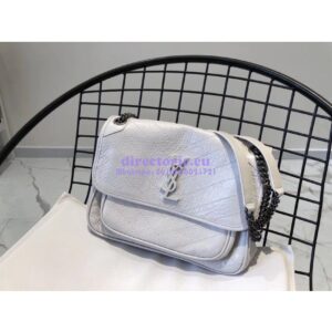 Replica YSL Saint Laurent Niki Chain Bag In Vintage Crinkled And Quilted Leather 498894 Pearl White