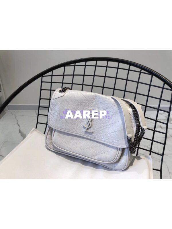 Replica YSL Saint Laurent Niki Chain Bag In Vintage Crinkled And Quilted Leather 498894 Pearl White 3