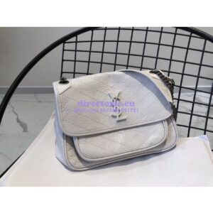 Replica YSL Saint Laurent Niki Chain Bag In Vintage Crinkled And Quilted Leather 498894 Pearl White 2