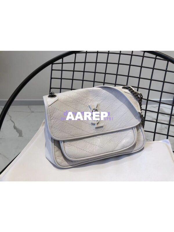 Replica YSL Saint Laurent Niki Chain Bag In Vintage Crinkled And Quilted Leather 498894 Pearl White 4