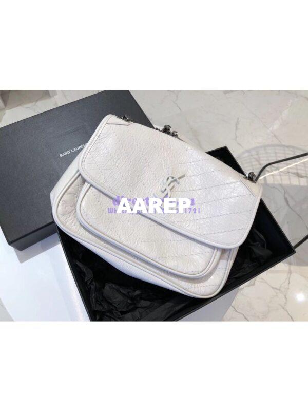 Replica YSL Saint Laurent Niki Chain Bag In Vintage Crinkled And Quilted Leather 498894 Pearl White 5