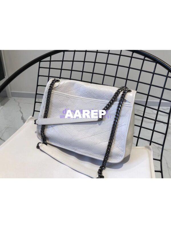 Replica YSL Saint Laurent Niki Chain Bag In Vintage Crinkled And Quilted Leather 498894 Pearl White 12