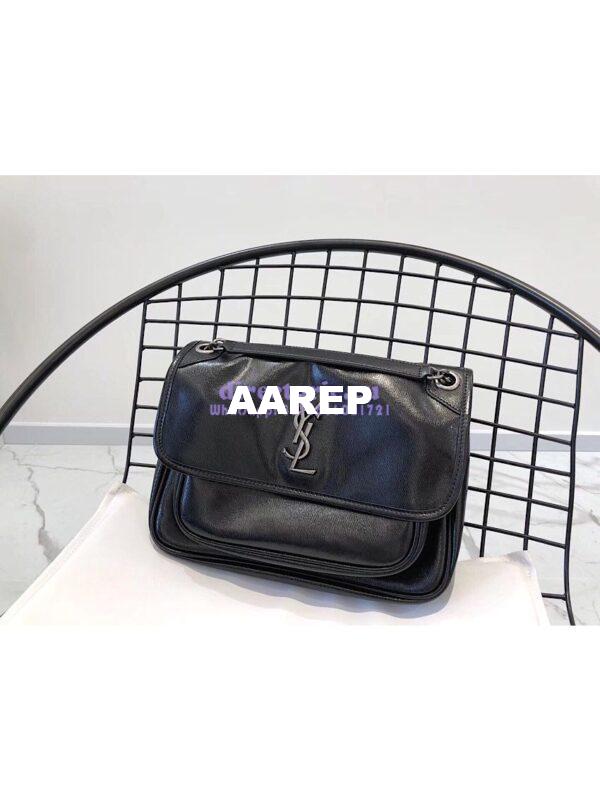 Replica Yves Saint Laurent YSL Niki Medium in Metallic Leather Black 3