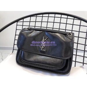 Replica Yves Saint Laurent YSL Niki Medium in Metallic Leather Black 2