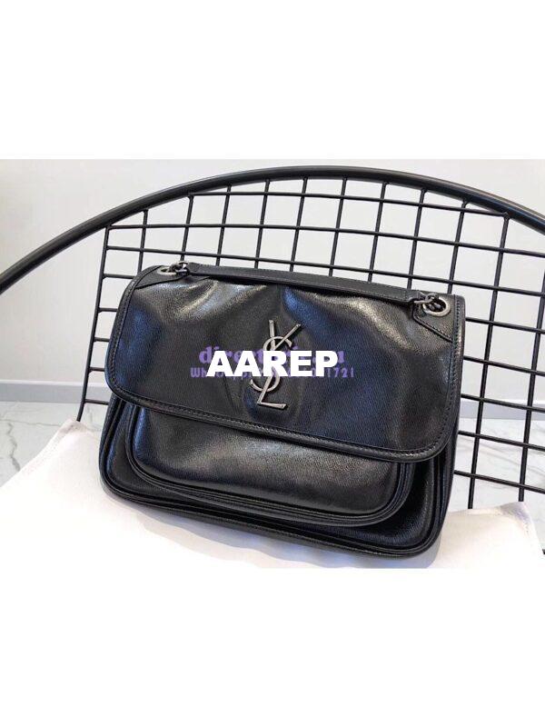 Replica Yves Saint Laurent YSL Niki Medium in Metallic Leather Black 4