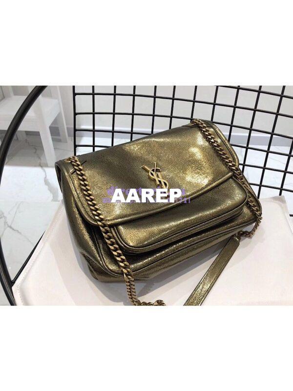 Replica Yves Saint Laurent YSL Niki Medium in Metallic Leather Champagne Gold 4