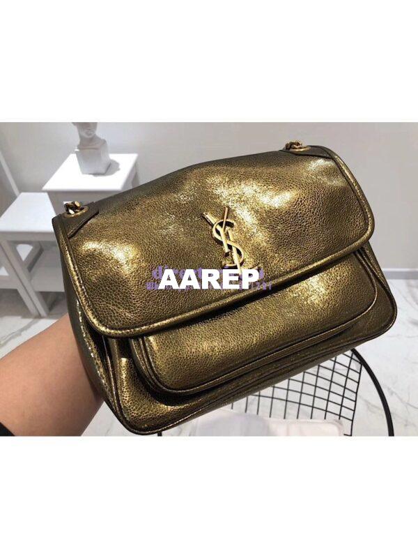 Replica Yves Saint Laurent YSL Niki Medium in Metallic Leather Champagne Gold 5