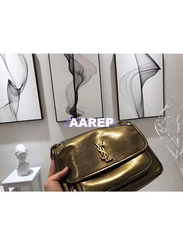 Replica Yves Saint Laurent YSL Niki Medium in Metallic Leather Champagne Gold 6