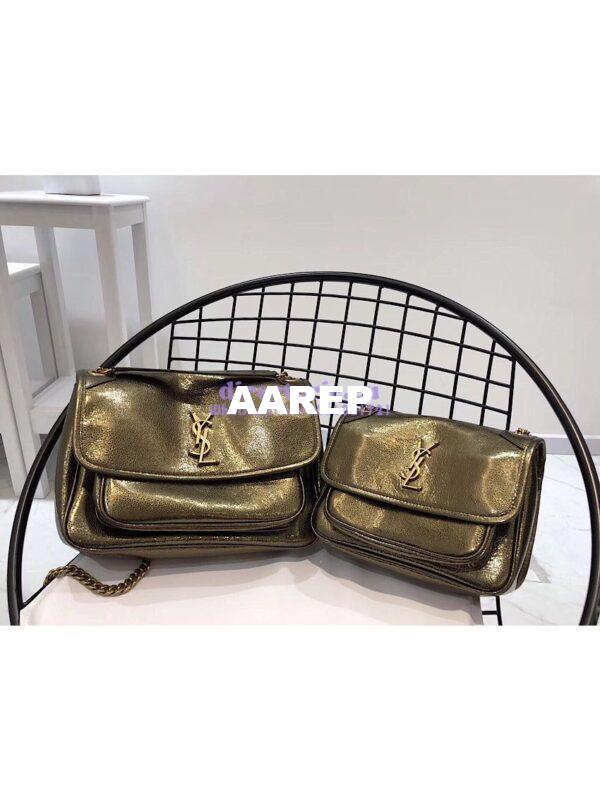 Replica Yves Saint Laurent YSL Niki Baby in Metallic Leather Champagne Gold