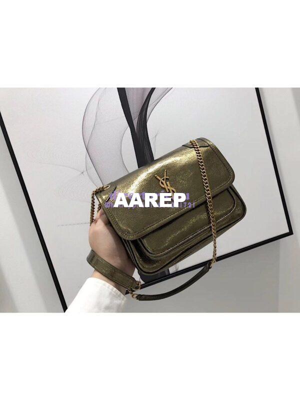 Replica Yves Saint Laurent YSL Niki Baby in Metallic Leather Champagne Gold 2