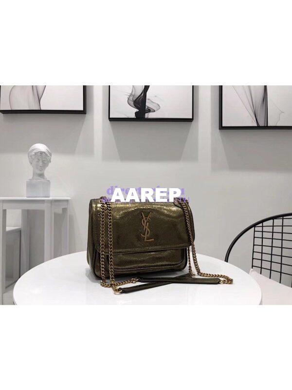Replica Yves Saint Laurent YSL Niki Baby in Metallic Leather Champagne Gold 3