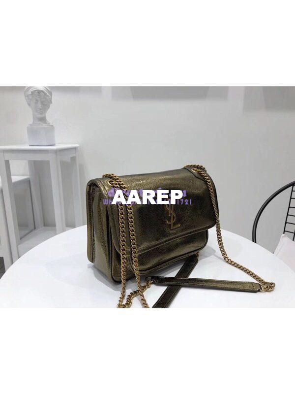 Replica Yves Saint Laurent YSL Niki Baby in Metallic Leather Champagne Gold 4