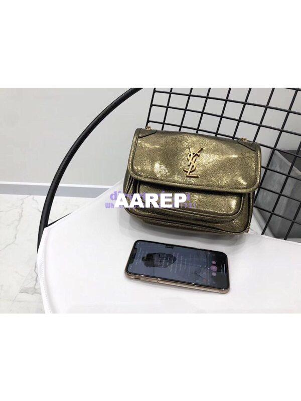 Replica Yves Saint Laurent YSL Niki Baby in Metallic Leather Champagne Gold 11