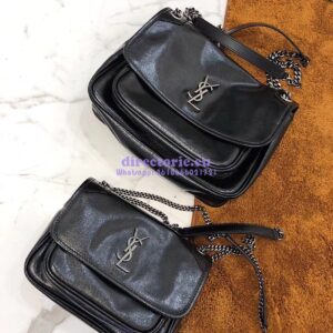 Replica Yves Saint Laurent YSL Niki Baby in Metallic Leather Black 2