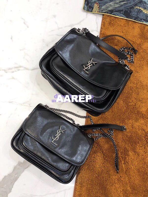 Replica Yves Saint Laurent YSL Niki Baby in Metallic Leather Black 2
