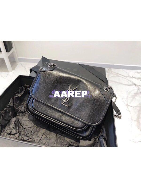 Replica Yves Saint Laurent YSL Niki Baby in Metallic Leather Black 4