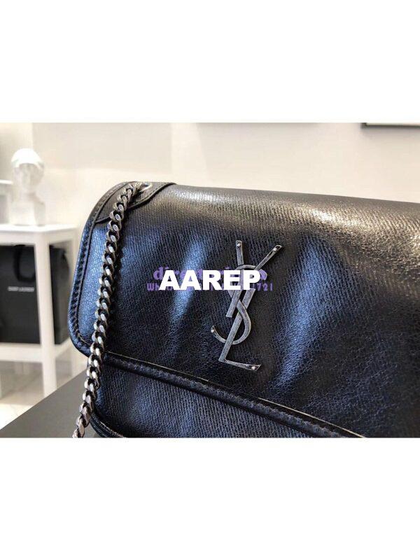 Replica Yves Saint Laurent YSL Niki Baby in Metallic Leather Black 5