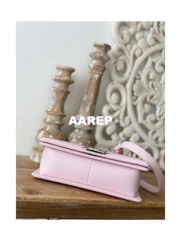 Replica Chanel Boy Handbag in Lambskin with Shining Silver Hardware 67086 Sakura Pink 19
