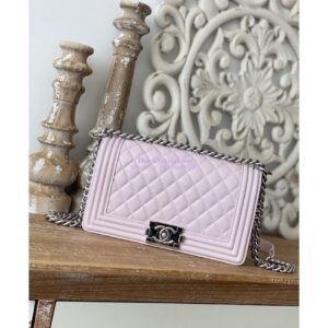 Replica Chanel Boy Handbag in Grained Calfskin with Shining Silver Hardware 67086 Sakura Pink